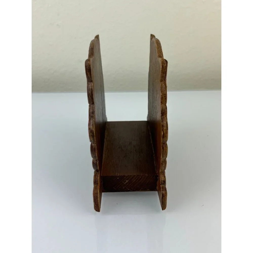 MCM 1970s Owl Wooden Napkin Letter Holder Brown Distressed Vintage Mid-Century
